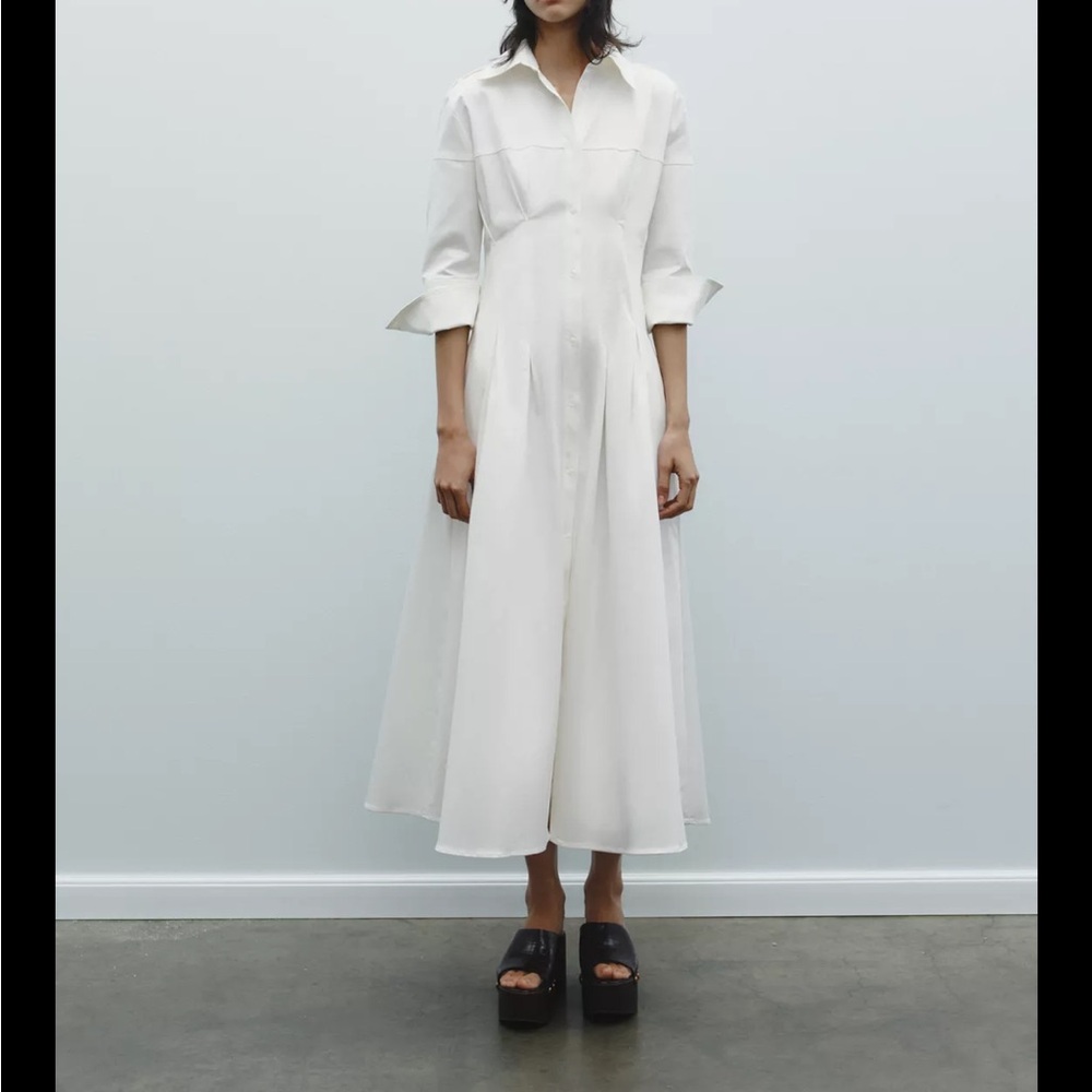 ZARA White Midi Shirt Dress